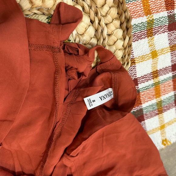 New Zenana Women’s Rust Wide-Leg Suspender Jumpsuit Overalls Size Small - Picture 13 of 13